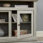 Stone Gray 60 TV Stand with Cable Management, Glass Doors, and Adjustable Shelves for TVs Up to 65