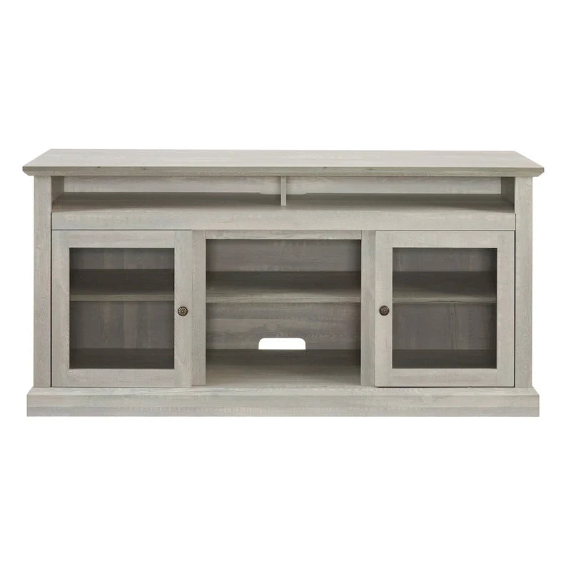 Stone Gray 60 TV Stand with Cable Management, Glass Doors, and Adjustable Shelves for TVs Up to 65