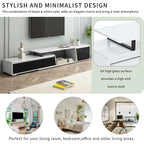Meuble TV extensible blanc avec tiroirs et armoire pour téléviseurs jusqu'à 100 pouces