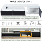 Meuble TV extensible blanc avec tiroirs et armoire pour téléviseurs jusqu'à 100 pouces