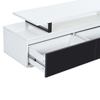 Meuble TV extensible blanc avec tiroirs et armoire pour téléviseurs jusqu'à 100 pouces
