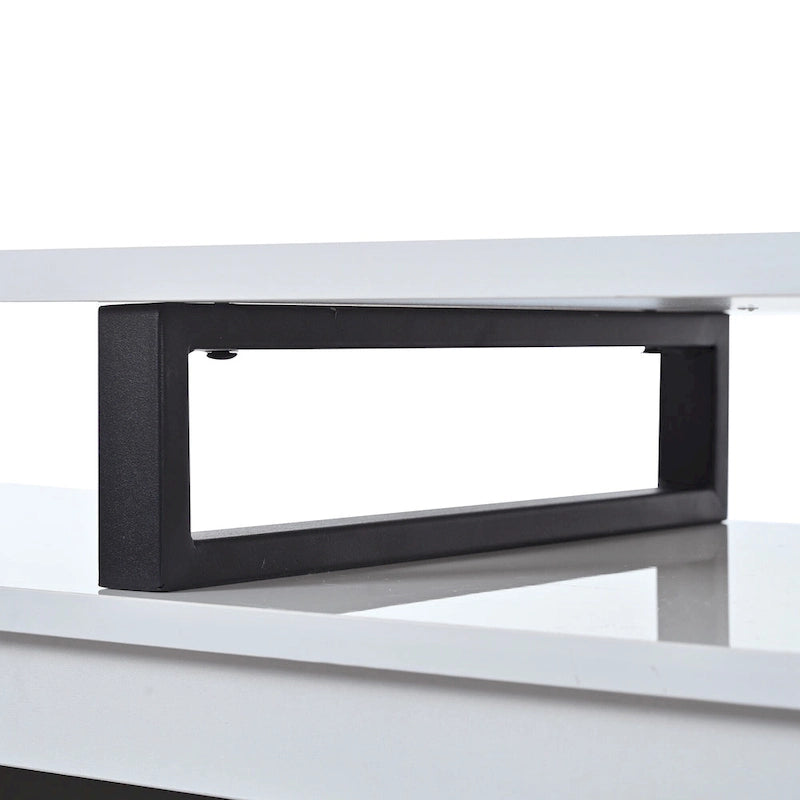 Meuble TV extensible blanc avec tiroirs et armoire pour téléviseurs jusqu'à 100 pouces