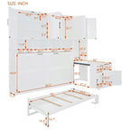 Lit escamotable mural simple avec placard, tiroirs et bureau