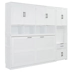 Lit escamotable mural simple avec placard, tiroirs et bureau