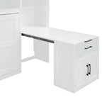 Lit escamotable mural simple avec placard, tiroirs et bureau