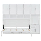 Lit escamotable mural simple avec placard, tiroirs et bureau