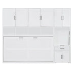 Lit escamotable mural simple avec placard, tiroirs et bureau