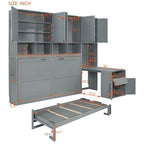 Lit escamotable mural simple avec placard, tiroirs et bureau
