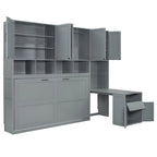 Lit escamotable mural simple avec placard, tiroirs et bureau