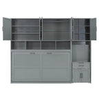 Lit escamotable mural simple avec placard, tiroirs et bureau