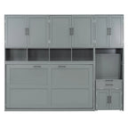 Lit escamotable mural simple avec placard, tiroirs et bureau