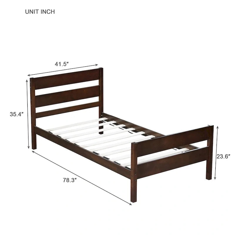Twin Bed with Headboard & Footboard, Espresso, Space-Saving Design with Storage