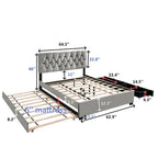 Queen Size Platform Bed with Gold Tufted Headboard, Trundle & Storage (600lb Capacity)