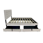 Queen Size Platform Bed with Gold Tufted Headboard, Trundle & Storage (600lb Capacity)
