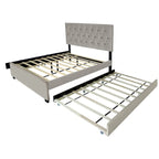 Queen Size Platform Bed with Gold Tufted Headboard, Trundle & Storage (600lb Capacity)