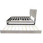 Queen Size Platform Bed with Gold Tufted Headboard, Trundle & Storage (600lb Capacity)