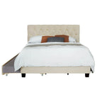 Queen Size Platform Bed with Gold Tufted Headboard, Trundle & Storage (600lb Capacity)