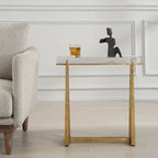 Thick Crystal Top End Accent Table - 24 - Antique Gold