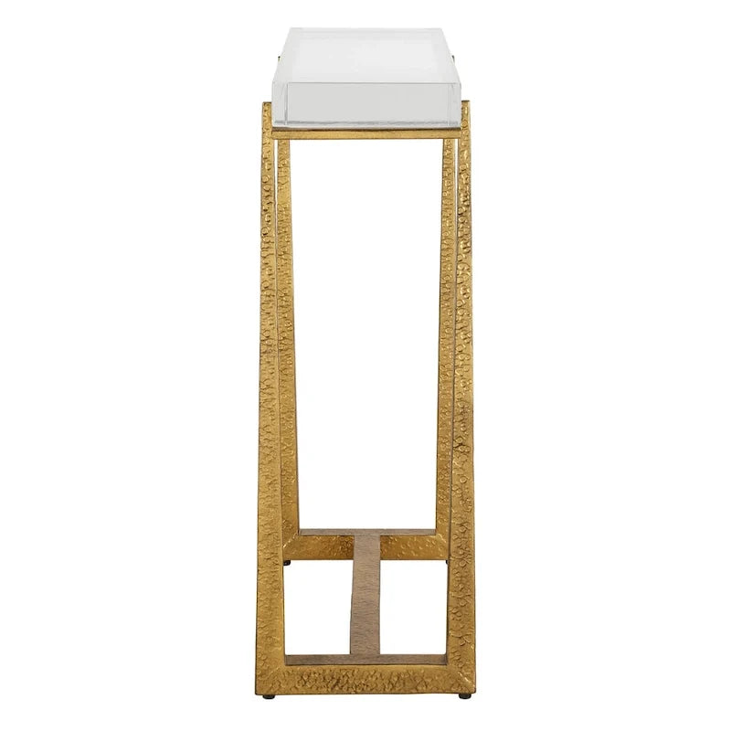 Thick Crystal Top End Accent Table - 24 - Antique Gold