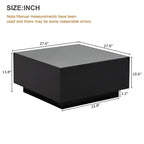 Table basse carrée laquée avec bandeau LED 16 couleurs, table de salon moderne avec plateau en verre trempé dépoli de 5 mm