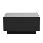 Table basse carrée laquée avec bandeau LED 16 couleurs, table de salon moderne avec plateau en verre trempé dépoli de 5 mm