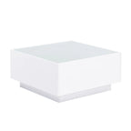 Table basse carrée laquée avec bandeau LED 16 couleurs, table de salon moderne avec plateau en verre trempé dépoli de 5 mm