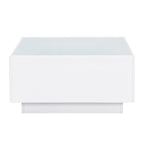Table basse carrée laquée avec bandeau LED 16 couleurs, table de salon moderne avec plateau en verre trempé dépoli de 5 mm