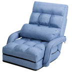 Blue Folding Lazy Sofa Floor Chair Sofa Lounger Bed with