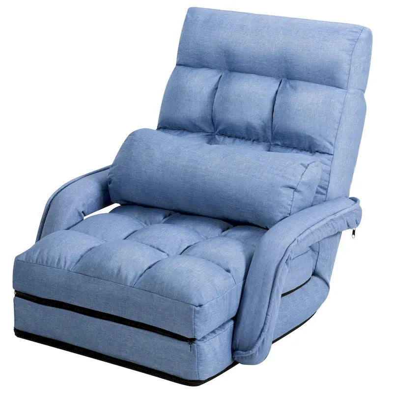 Blue Folding Lazy Sofa Floor Chair Sofa Lounger Bed with