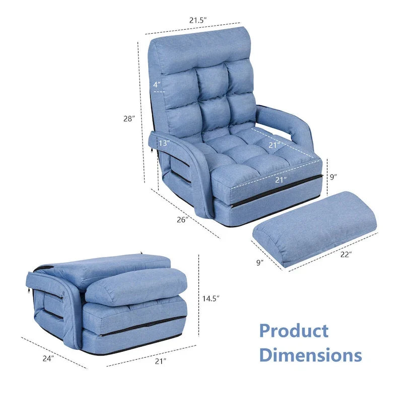 Blue Folding Lazy Sofa Floor Chair Sofa Lounger Bed with