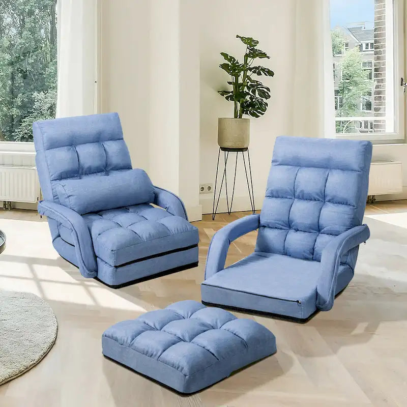 Blue Folding Lazy Sofa Floor Chair Sofa Lounger Bed with