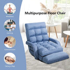 Blue Folding Lazy Sofa Floor Chair Sofa Lounger Bed with