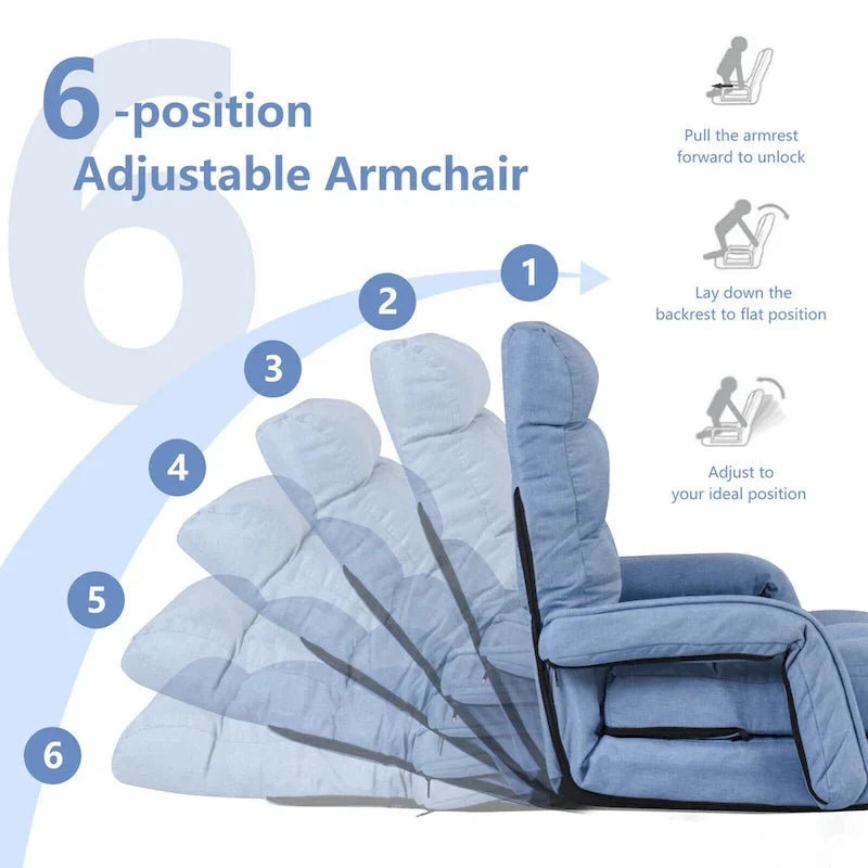 Blue Folding Lazy Sofa Floor Chair Sofa Lounger Bed with