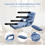 Blue Folding Lazy Sofa Floor Chair Sofa Lounger Bed with