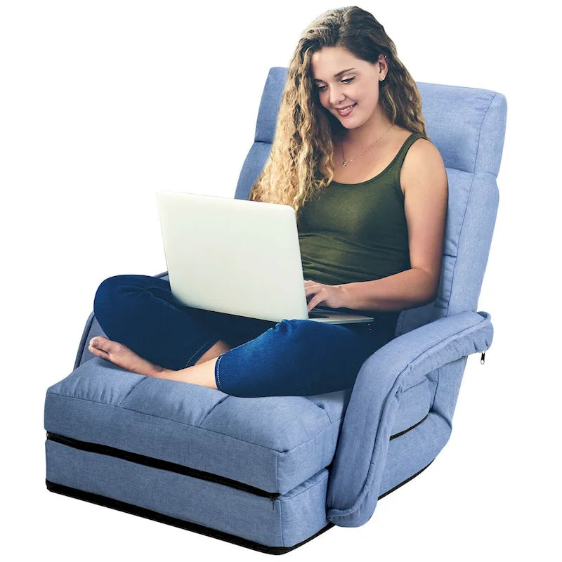 Blue Folding Lazy Sofa Floor Chair Sofa Lounger Bed with