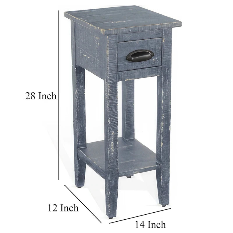 Table d'appoint Rena avec tiroir et étagère, bois d'acajou bleu 14 pouces