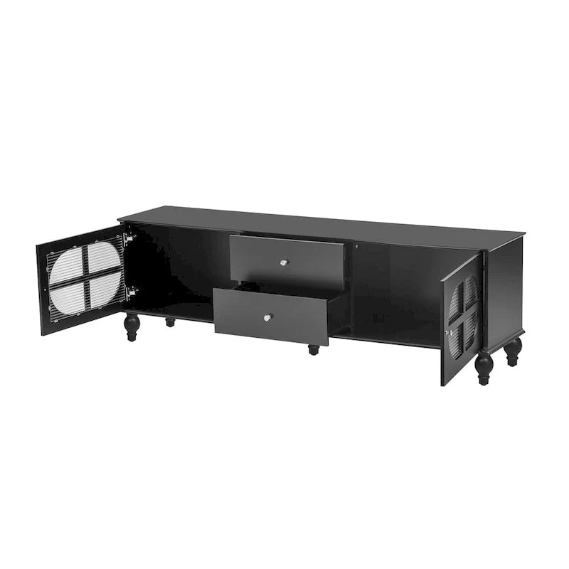 Modern Minimalist TV Stand with 2 Storage Cabinets, 2 Drawer and Cable Management for Living Room Bedroom
