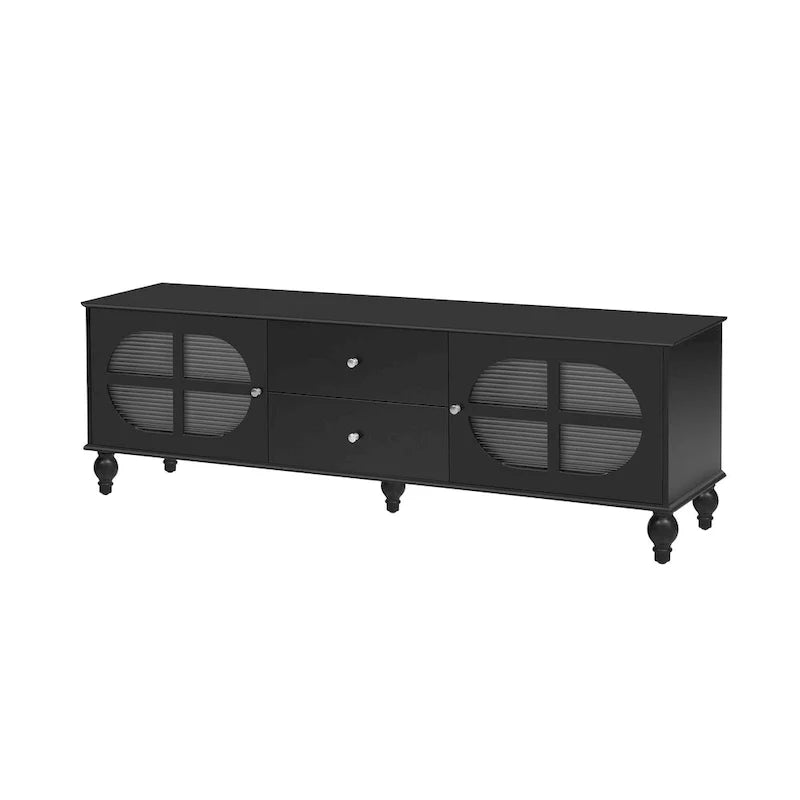 Modern Minimalist TV Stand with 2 Storage Cabinets, 2 Drawer and Cable Management for Living Room Bedroom