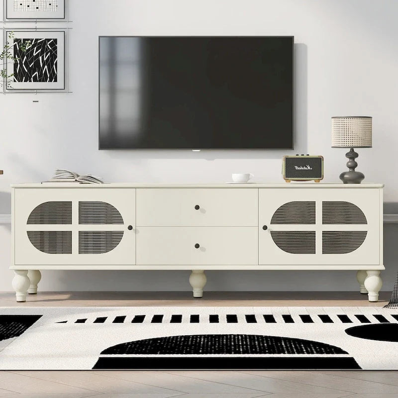 Modern Minimalist TV Stand with 2 Storage Cabinets, 2 Drawer and Cable Management for Living Room Bedroom