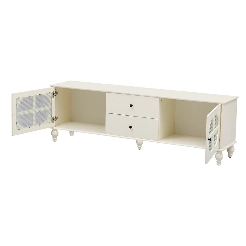 Modern Minimalist TV Stand with 2 Storage Cabinets, 2 Drawer and Cable Management for Living Room Bedroom