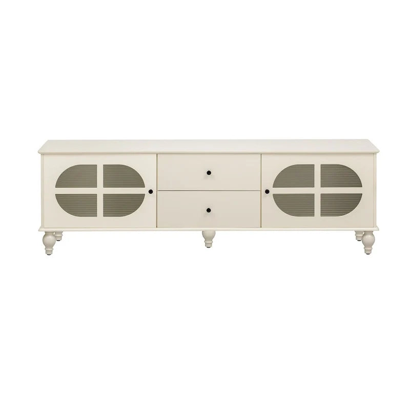 Modern Minimalist TV Stand with 2 Storage Cabinets, 2 Drawer and Cable Management for Living Room Bedroom
