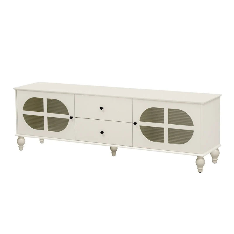 Modern Minimalist TV Stand with 2 Storage Cabinets, 2 Drawer and Cable Management for Living Room Bedroom