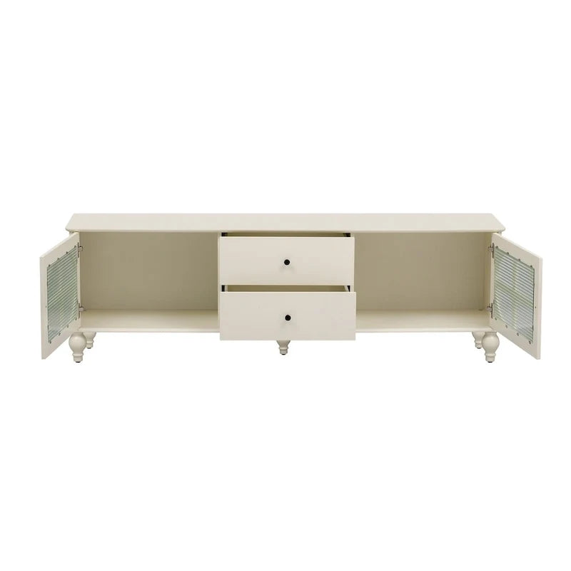 Modern Minimalist TV Stand with 2 Storage Cabinets, 2 Drawer and Cable Management for Living Room Bedroom