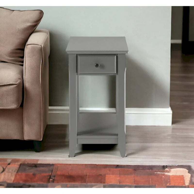 Space Saving Rectangular 23 Wooden Side End Table with Two Storage Shelve and One Drawer for Living Room - 13L X 22W x 23H