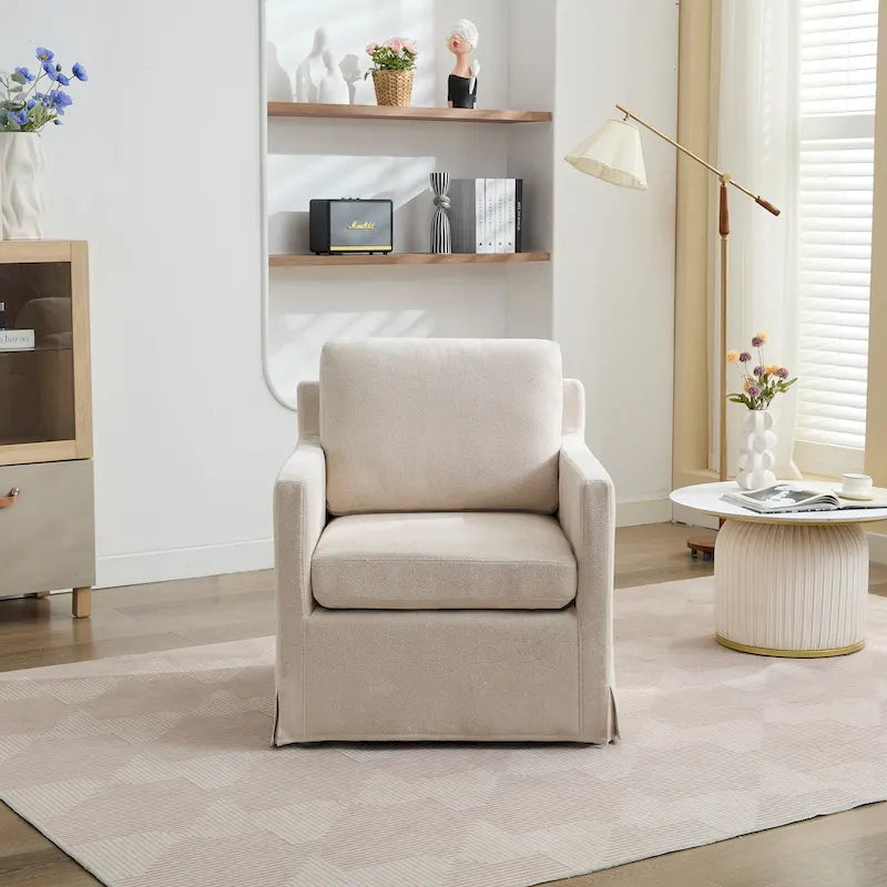 Fauteuil pivotant d'appoint en chenille avec jupe et base en métal