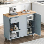 Kitchen Island with Foldable Counter Top, Kitchen Storage Cart with Slide-Out Shelf, Towel Rack and Drawer, Rolling Wheels