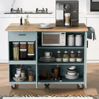 Kitchen Island with Foldable Counter Top, Kitchen Storage Cart with Slide-Out Shelf, Towel Rack and Drawer, Rolling Wheels