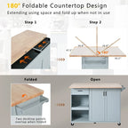Kitchen Island with Foldable Counter Top, Kitchen Storage Cart with Slide-Out Shelf, Towel Rack and Drawer, Rolling Wheels