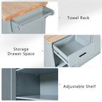 Kitchen Island with Foldable Counter Top, Kitchen Storage Cart with Slide-Out Shelf, Towel Rack and Drawer, Rolling Wheels