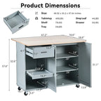 Kitchen Island with Foldable Counter Top, Kitchen Storage Cart with Slide-Out Shelf, Towel Rack and Drawer, Rolling Wheels